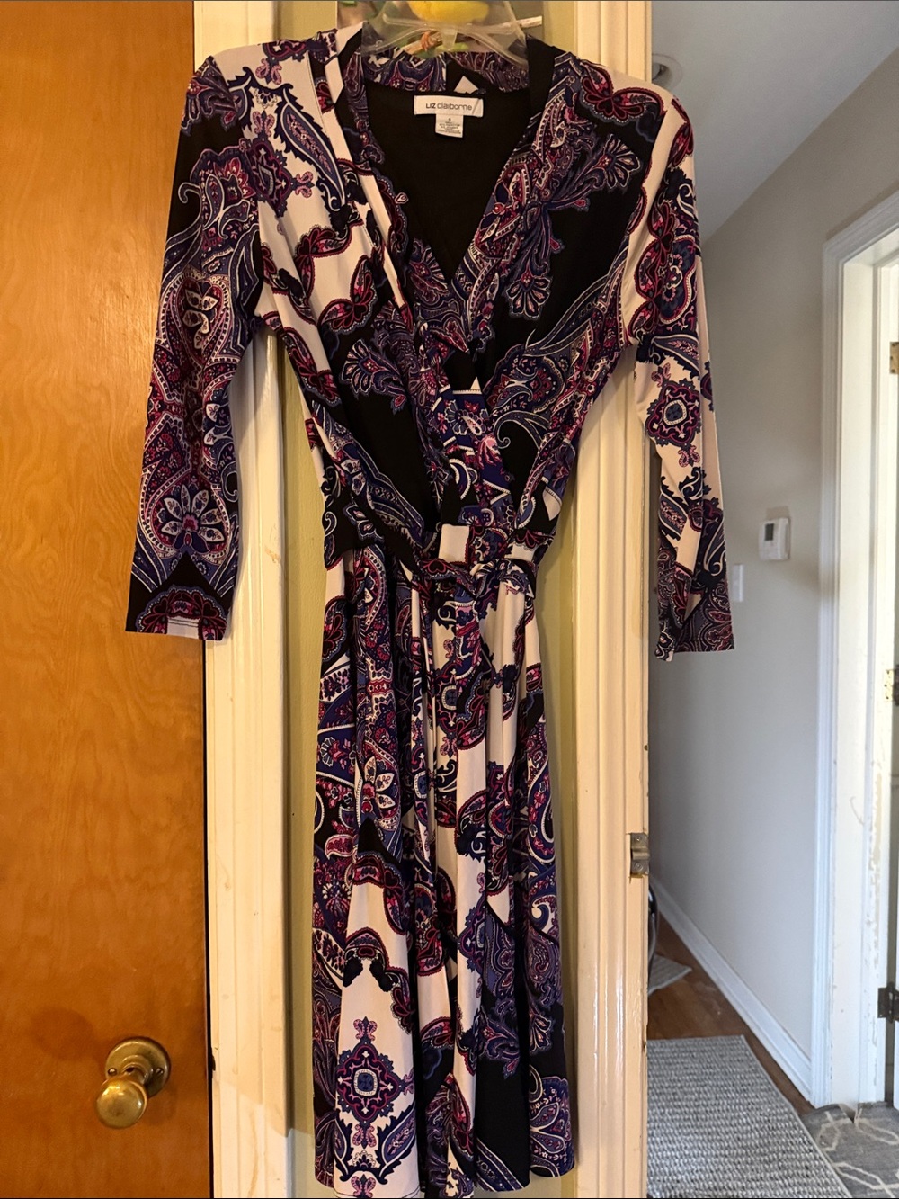 Liz Claiborne Purple and Cream Paisley Wrap Dress